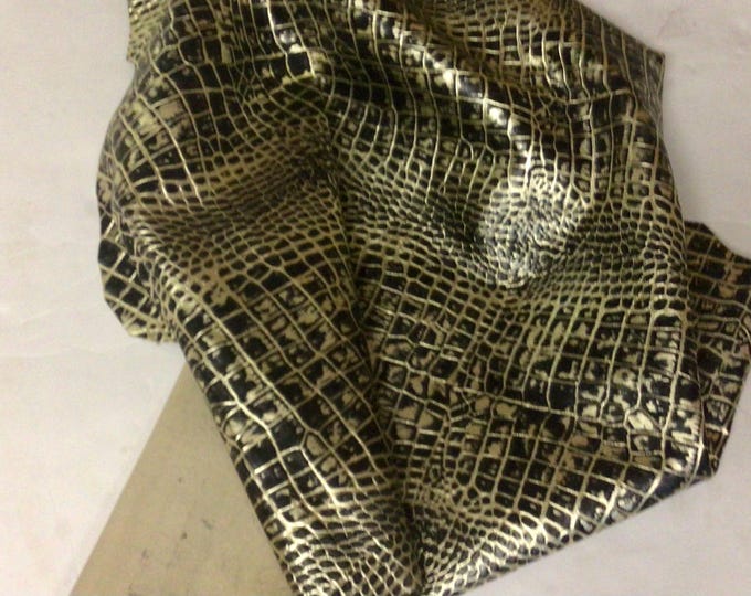 Black and Gold Embossed Gator LeatherLambskins. Leather hides. OSM1826