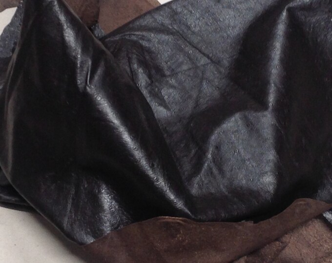 Very Dark Brown Embossed Ostrich Leather Lambskin #SLO352