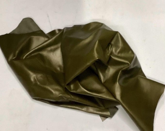 Pearlized Moss Cowhide Leather Remnant: Soft Crafting Hide. 60TOWN