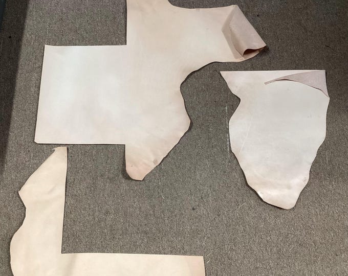 3-4 Oz. Package of 3 Veggie Tanned Leather Cowhide Remnants.  TOOL502