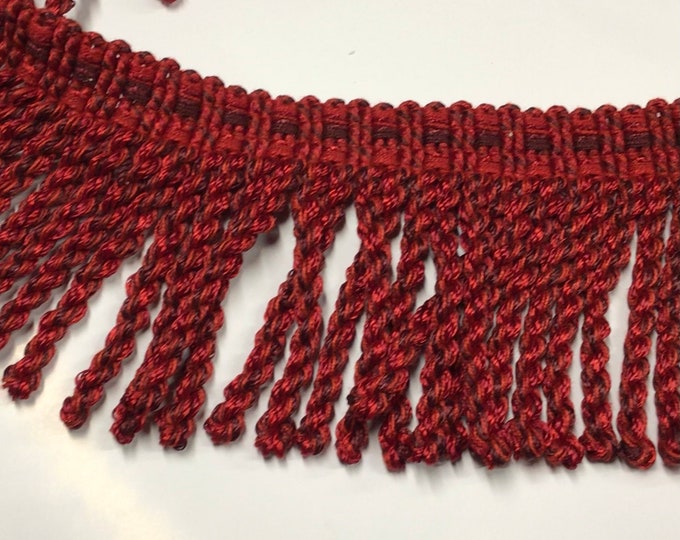 18 yards Red 3 inch Knitted polyester Fringe.  trim.  Upholstery Trim. VNT12