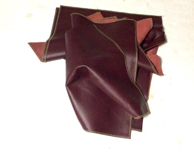 8 Pieces Burgundy Wine Leather Cowhide Remnants. Leather Pieces.  Crafting Leather. DR1957