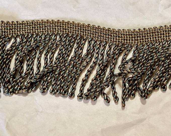 12 yards Teal, Gold, and Brown 3 inch Knit Bullion Fringe. PR24