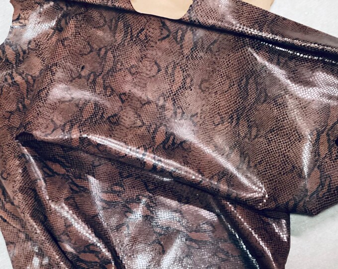Brown Printed Python Leather Cowhide Remnant.  LAC92