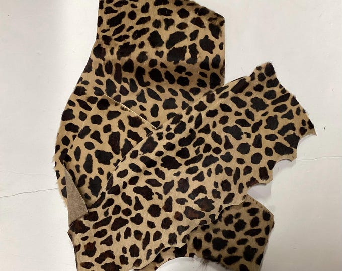 3 pieces Leopard Print Hair on Cowhide Remnants. Leather Pieces. Remnants,mcrafting Leather. CL52551