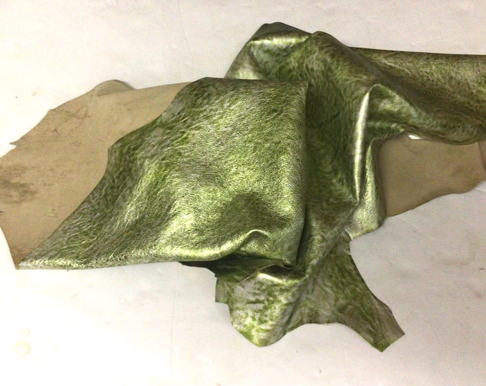 Green and Silver Leather Lambskins.  Leather Hides.  Crafting Leather. gifts.  OSM1825