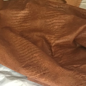 Cognac Crocodile Embossed Cowhide Leather Remnant: 30 sq ft