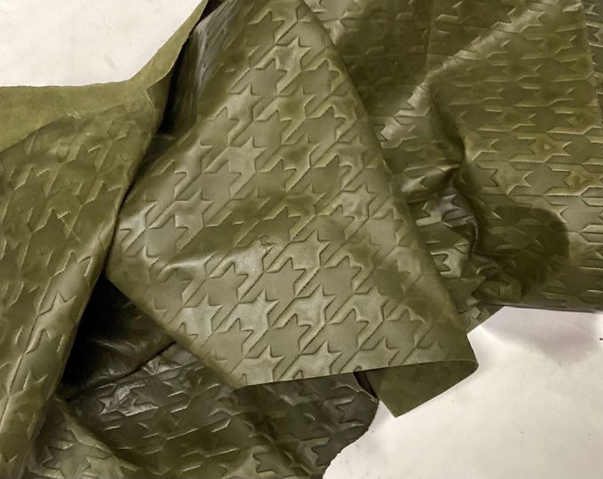 Green Embossed Leather Cowhide Remnants. Leather Pieces. Crafting Leather,  CL52514
