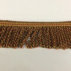 3 Inch Gold-Burgundy-Green Bullion Fringe, 12:Yards,  Upholstery Trim.  Trim.   LX07