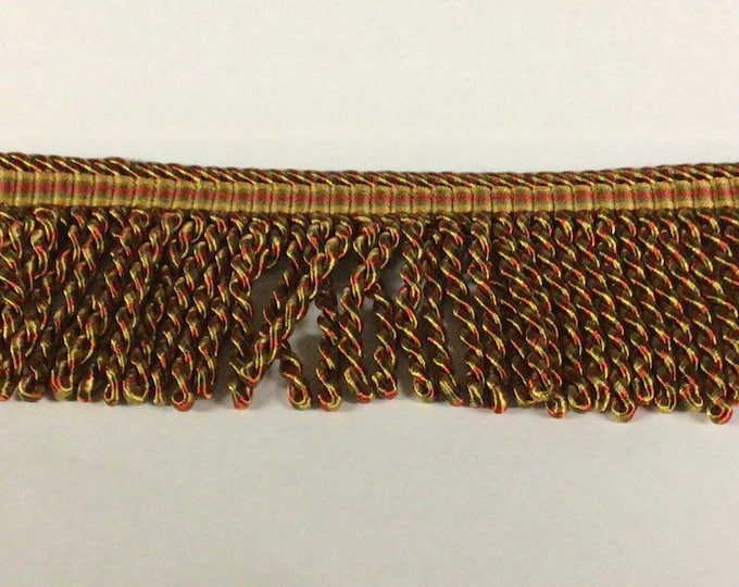 3 Inch Gold-Burgundy-Green Bullion Fringe, 12:Yards,  Upholstery Trim.  Trim.   LX07