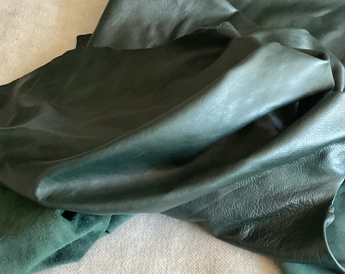 58 square feet Artichoke Green Leather Cowhide.  607CL