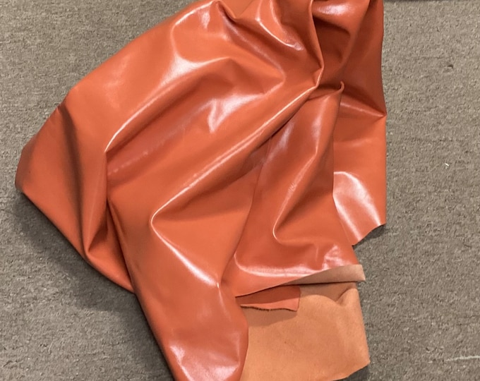 Mandarin Orange Leather Cowhide Remnants.  Leather Hides,  Cowhides,  CAR0710