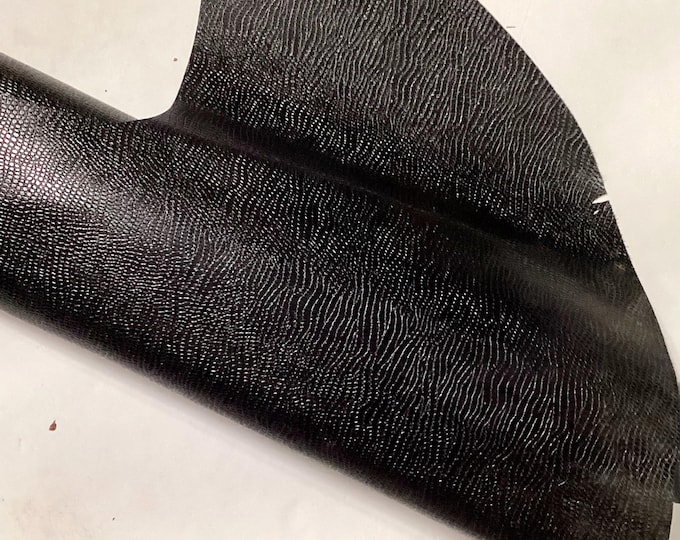 Black Embossed Gator Leather Cowhide Remnants.  Cowhides. Leather Hides.  OSM411