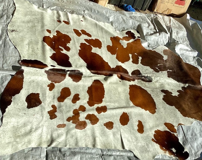 Brown Spotted Hair on Cowhide. Accent Rugs, Upholstery leather.  HOH856