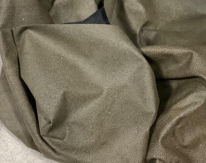 Gray/Green stingray embossed leather cowhide Remnants. Leather Hides, upholstery leather,  TOWN72