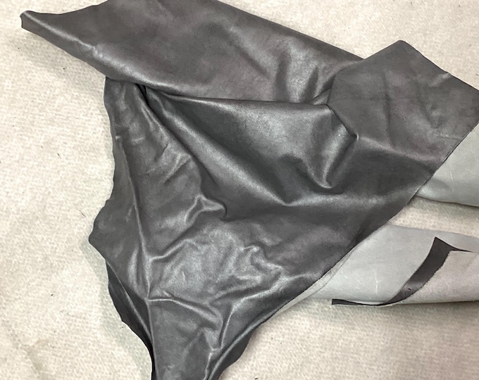 Silver Luster Leather Cowhide Remnant. Leather Hide.  481TOWN