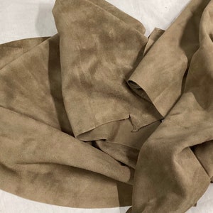 2 Pieces Taupe Suede Leather Cowhide Remnants,  BR114