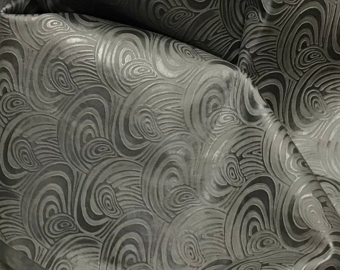 Gunmetal Embossed Swirls Leather Cowhide Remnants, 10102
