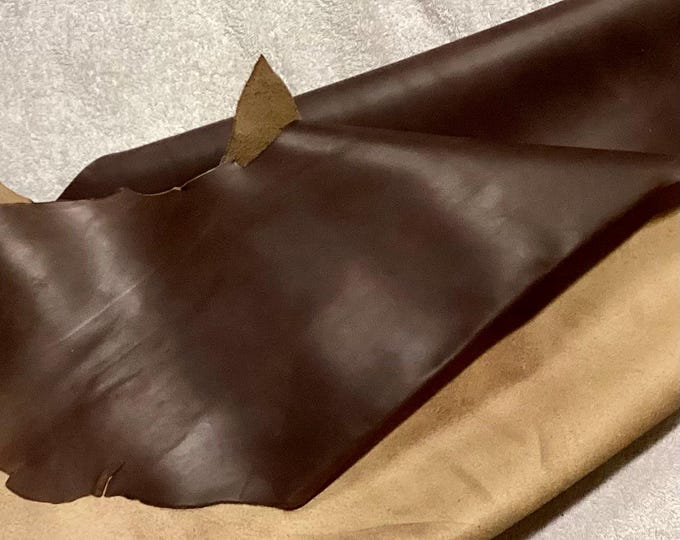 Walnut Brown, Smooth Texture Leather Cowhide Remnant.  Leather hide.  Cowhide.  FRE36