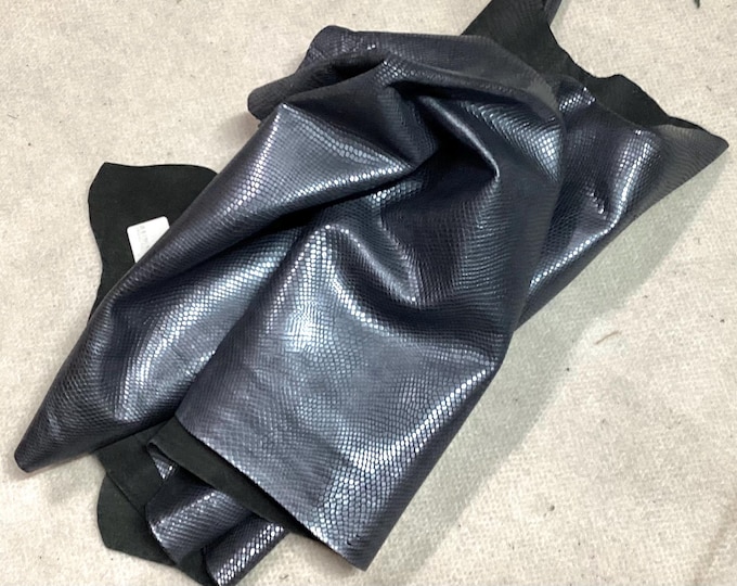 Blue Embossed Scales Leather cowhide Remnant, Leather pieces..  LAC01
