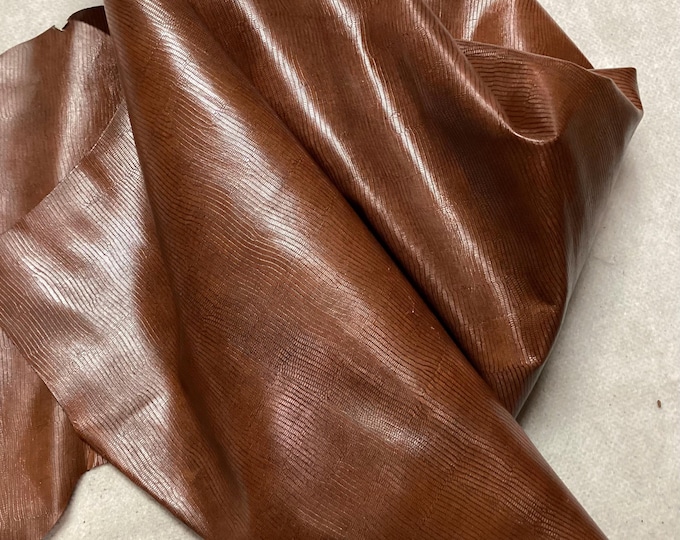 Brown Embossed Gator Leather Cowhide Remnants.  LAC112