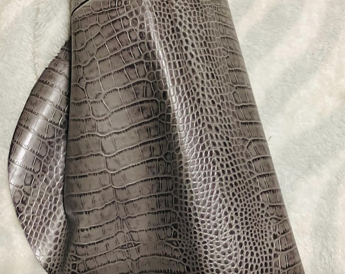 9 square feet Gray Embossed Gator Leather Cowhide Remnant,  CA722