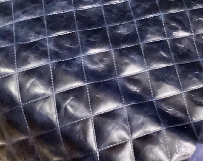 Navy Blue Embossed Diamond Pleated Leather Cowhide Remnants.  CL6312