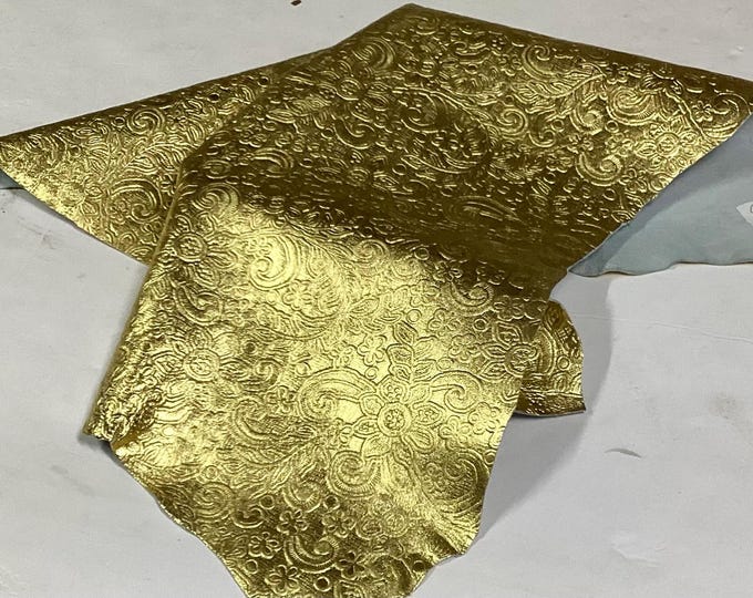 Gold Embossed Leather Lambskin.  Crafting Leather. AI.  Leather Hides,  OSM1134