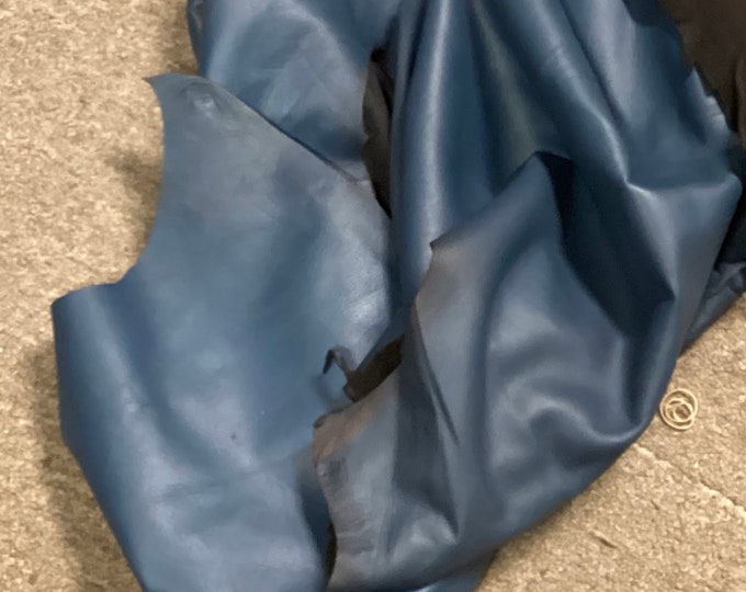 Semi Distressed Navy Leather Deerskins. skins. leather hides,  DEER7