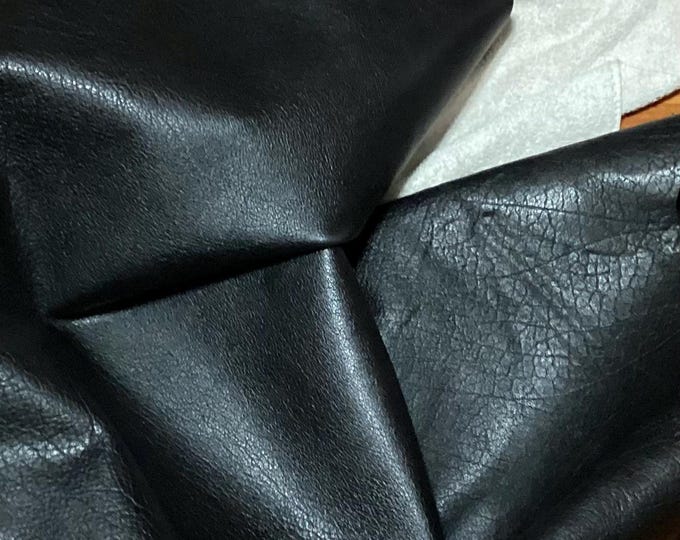 Black Embossed Pebble Grain Leather Cowhide Remnant.  CL50