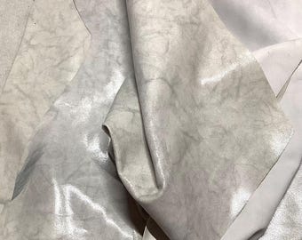White Marbled Leather Cowhide Remnants,  LAC60
