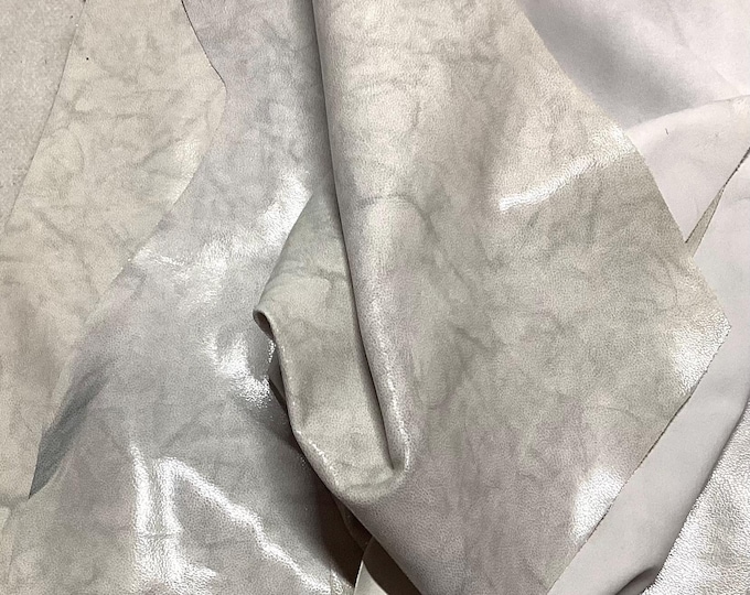 White Marbled Leather Cowhide Remnants,  LAC60