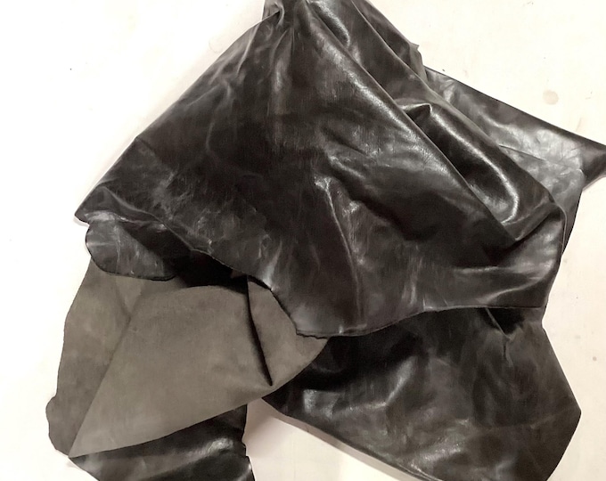 Graphite Gray Leather Cowhide Remnant. Leather Pieces.  Leather Remnants. Crafting Leather.  BR864