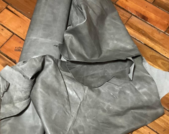 Distressed Gray Leather Cowhide, Soft Pliable Hide for Handbags, Upholstery, Crafting. DEAL92