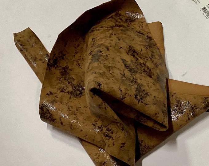 Tan with Black Print Leather Lambskin.  Leather hides. Cloth Leather.  Leather. Hides. Crafting leather, OSM738
