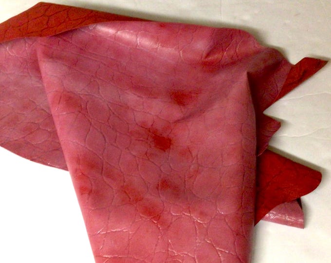 Faded Red Metallic Embossed Gator Belly Leather Lambskins. Leather hides.  OSM1831