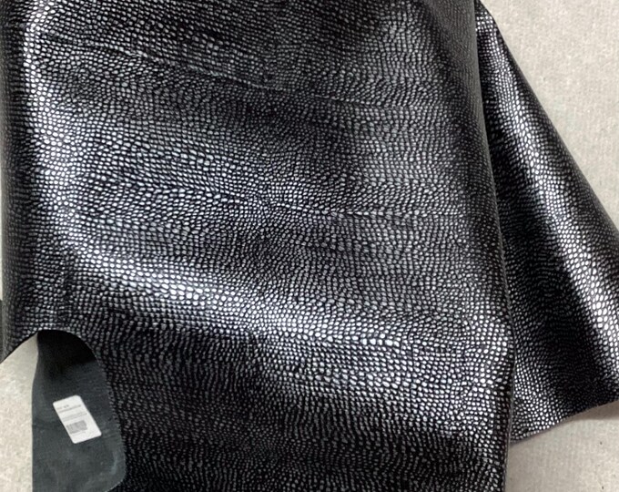 Black and Gray embossed Leather Cowhide Remnant,  LAC67