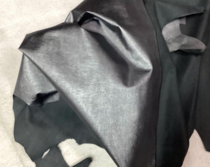 Gunmetal Gray Embossed Leather Cowhide Remnant. Upholstery Leather,  LAC04