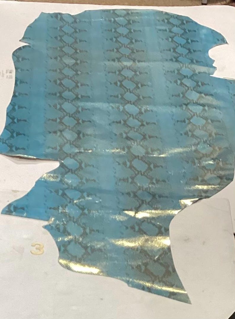 Printed Blue Python Pattern With Gold Background Leather Cowhide ...