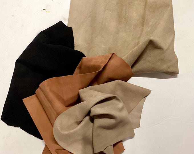 4 Pieces Suede Leather Cowhide Remnants. Leather Pieces.  Craft Leathers, BR1041