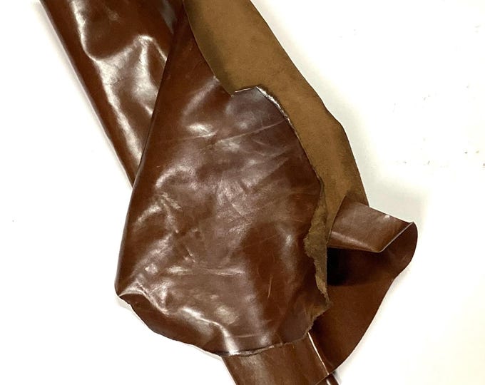 Caramel Distressed Pull-up Leather Cowhide Remnants.  BR77
