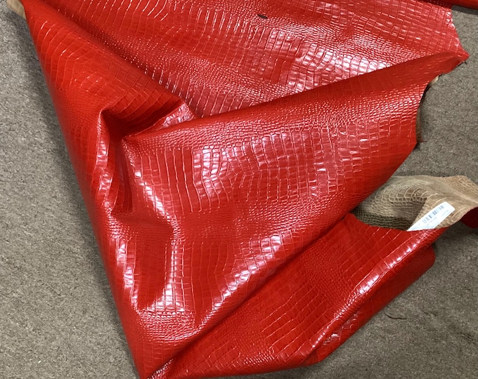 Red Embossed Gator Leather Cowhide.  Leather Hides, Upholstery Leather. Crafting Leather.  CL52501