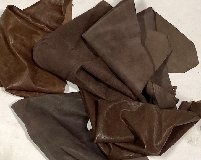 5 Brown Leather Lambskins, Remnants, Leather Pieces. Crafting Leather. BR1035