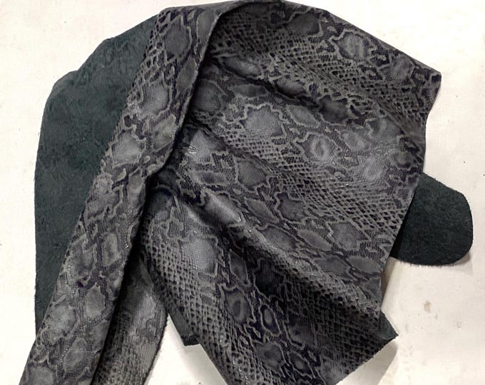 Smokey Gray/Blue Embossed Python Leather Cowhide Remnants. Leather Pieces. Crafting Leather.  CL52544