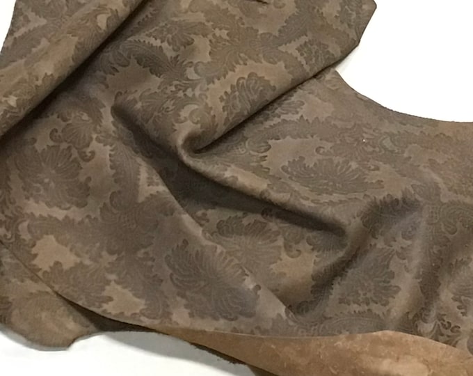 Brown Gaucho Suede Damask Leather Cowhide Remnants. TOWN713