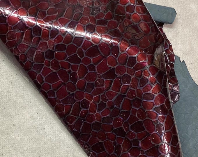 Shades of Burgundy Embosses Pebbles Leather Cowhide Remnant.  LAC128
