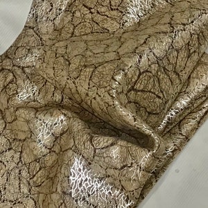 Tan with Brown And Silver Cracked Leather Print Lambskin.  LAMB2029