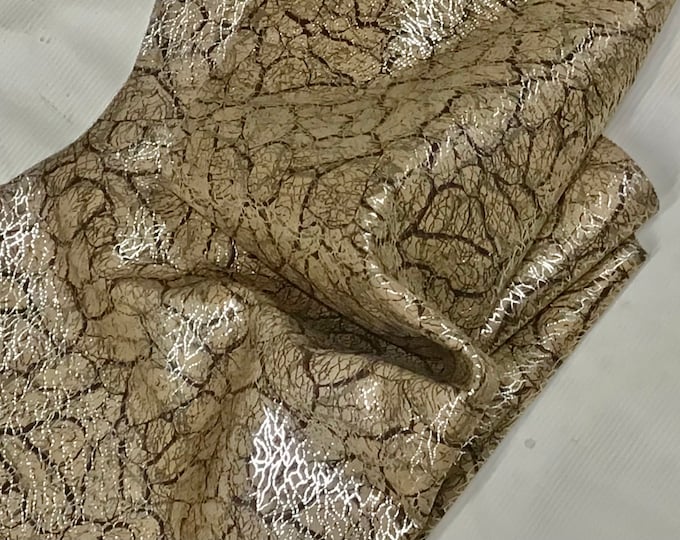 Tan with Brown And Silver Cracked Leather Print Lambskin.  LAMB2029