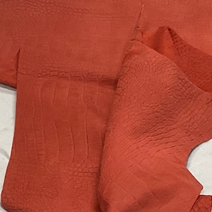 Matte Red Embossed Gator Leather Cowhide Remnants.  DD17