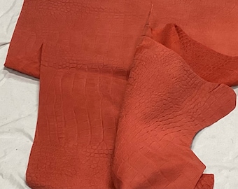 Matte Red Embossed Gator Leather Cowhide Remnants.  DD17